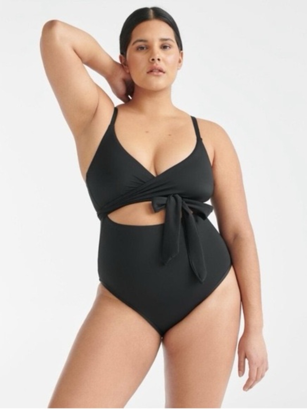 KNIX Sunset Wrap Black One Piece Swimsuit NEW Vacation Resort Wear Beach m+ size